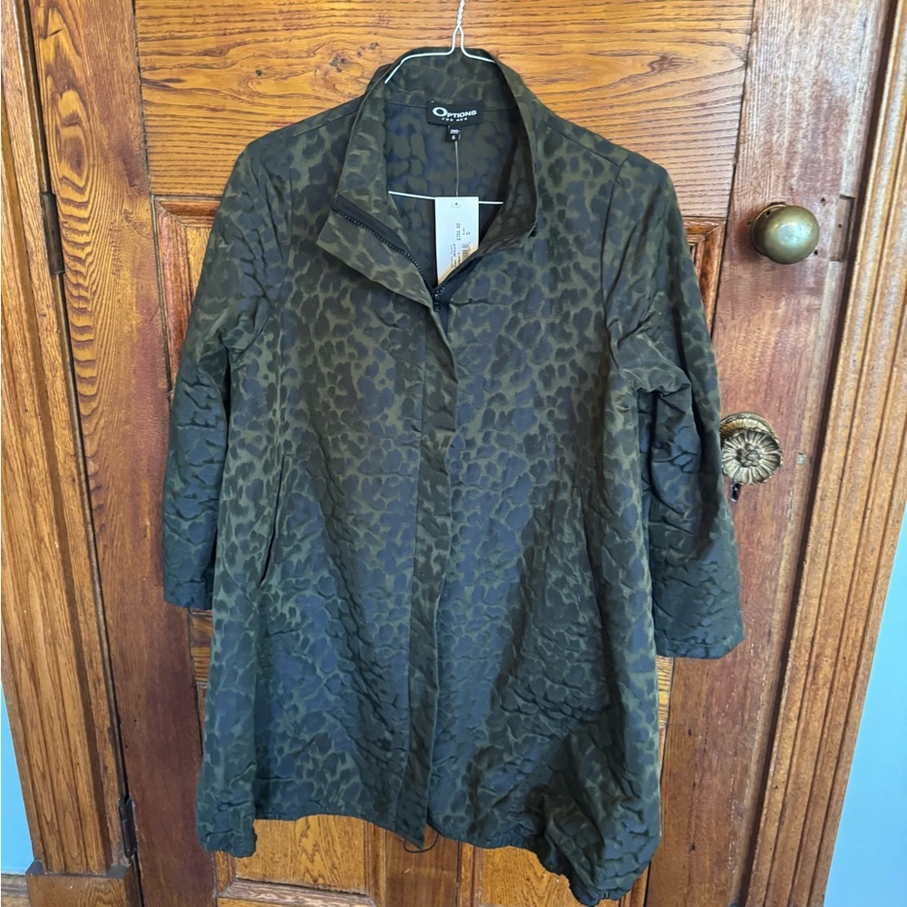 Christopher & Banks Olive Leopard-Print Trench Coat